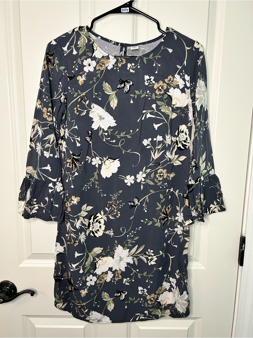 Old Navy Dark Slate Floral Midi Dress with Ruffle Sleeves